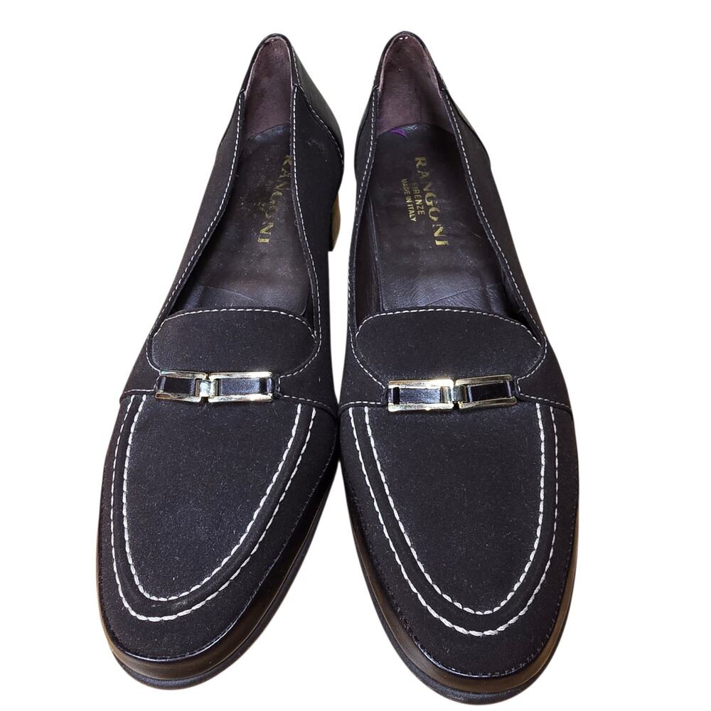 Rangoni Firenze Brown Leather Canvas Low Heel Shoes Loafers Made in Italy 7.5
